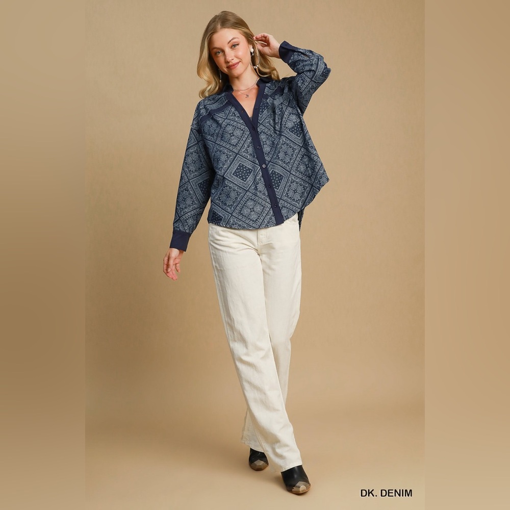 Umgee Paisley Print Denim Shirt Jacket - Picture 6 of 7